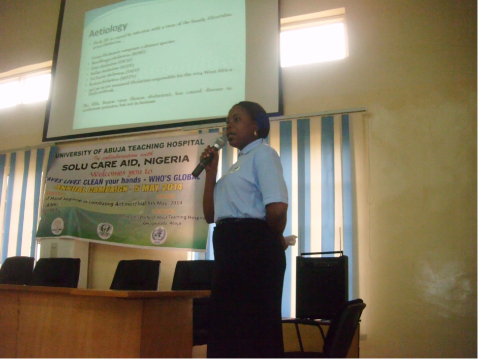 Figure 2 Presenter at Seminar for WHO 5th May event: 'Clean Hands Save Lives in May 2015' at a tertiary center in Nigeria