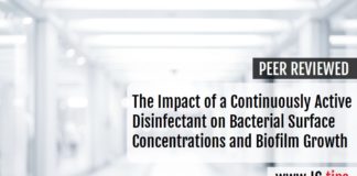 The Impact of a Continuously Active Disinfectant on Bacterial Surface Concentrations and Biofilm Growth