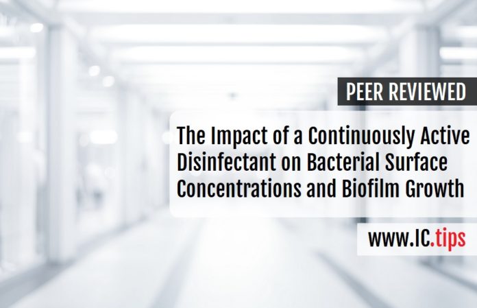 The Impact of a Continuously Active Disinfectant on Bacterial Surface Concentrations and Biofilm Growth